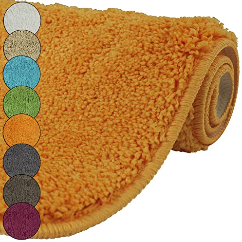 DILUMA | Badematte 70x120 cm Orange | Badteppich | Flauschiger Hochflor, Weich, rutschfest, Saugstark