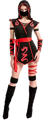 Spooktacular Creations Costume de Ninja pour Adulte Halloween pour Femme, déguisement, fête costumée, Tour ou Traitement, fête Cosplay (Medium)