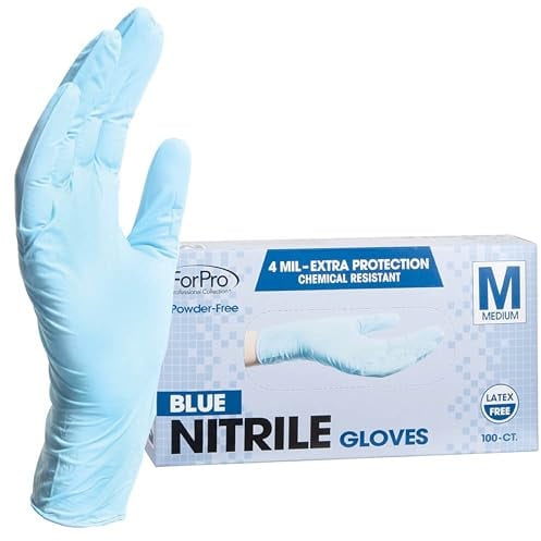 ForPro Disposable Nitrile Gloves, Chemical Resistant, Powder-Free, Latex-Free, Non-Sterile, Food Safe, 4 Mil, Blue, Medium, 100-Count