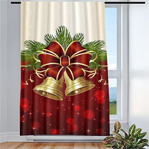 Violetpos Vorhänge Gardinen für Wohnzimmer Schlafzimmer 1 Stück Rot Weihnachten Glocke 135x245cm W/H