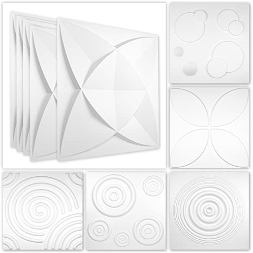 HEXIM 3D Wandpaneele, PVC Kunststoff weiß - Kreis Design Paneele 50x50cm Wandverkleidung (3QM HD075) Gaming Idee Wohnzimmer Kreise