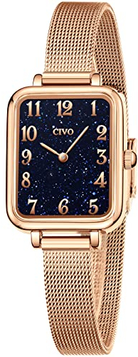 CIVO Damen Uhr Roségold Wasserdicht Minimalistisch Rechteck mit Edelstahl Mesh Armband Mode Kleid Elegant Beiläufig Quarzuhr für Damen