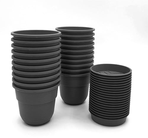 Plastard Anzuchttöpfe 12 cm Durchmesser 20 Stück mit Untersetzer Kunststoff Pflanztöpfe aus witterungsbeständigen Material. Runde Saattöpfe, Anzuchttöpfchen