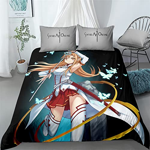acsefire Anime Sword Art Online Bedrucktes Bettwäscheset SAO Bettbezug Kirito Weicher Bettbezug & Kissenbezüge 2 teilige Sets - Single(#10 135cm*200cm)