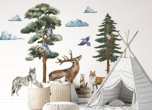 Osomhome | FOREST MYSTERY XL | Wandsticker Wandtattoo Kinderzimmer | Wanddeko Babyzimmer | Wandbilder Jugendzimmer | Wald Waldtiere | (ms3630)