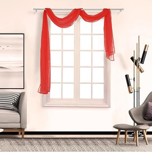 Devola Querbehang Freihanddeko aus transparentem Voile Heimdekoration Unifarbig Gardinen Schals Moderne Einfachheit Fertiggardine BxH 135x400cm Rot 1 Stück