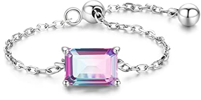 Paraiba Regenbogen Turmalin Verstellbarer Kettenring für Damen Mode 925 Silber Fingerringe Schmuck Geschenk
