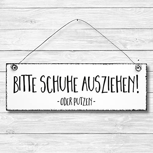 Bitte Schuhe ausziehen - Dekoschild Türschild Wandschild Holz 10x30cm - Holzdeko Holzbild Holzdruck Deko Holz Schild