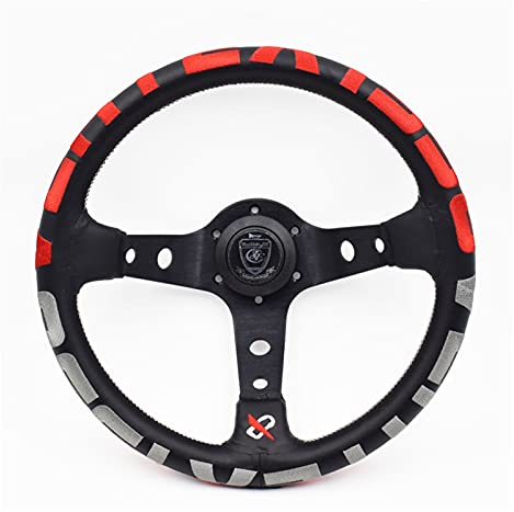 Rote Stickerei Vertex Echtes Leder Drift Sport Lenkräder Sportlenkrad (Color : Red)