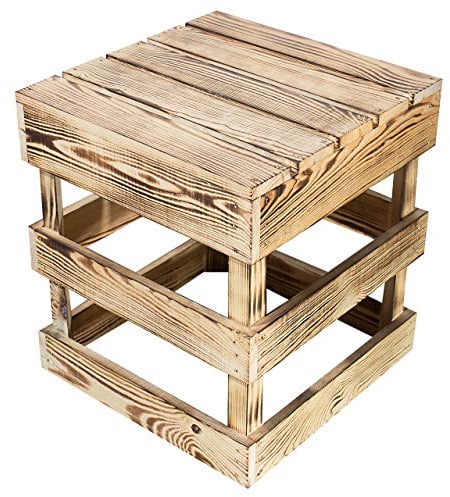 Hocker Hedwig Sitzhocker Holz Abstelltisch Kistenhocker im Weinkisten Style 42x42x45cm (Geflammt, 42x42x45cm)