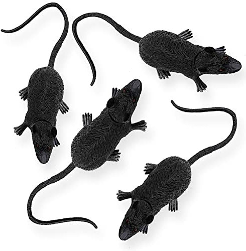 AKH® Rubber Rat Decorations | Pack of 4 Rats| Black Rubber Halloween Rat Toy | Rubber Mouse | Fake Rats Mice Toy | Halloween Realistic Rats | For Halloween Joke Prank Party Decoration