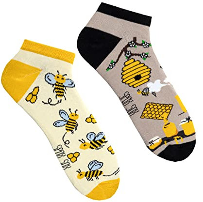 Spox Sox Casual Unisex für Damen und Herren – lustige, mehrfarbige, bunte, verrückte, unterschiedliche Sneaker Socken für Individualisten, Gr. 36-39, Bienen