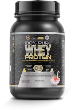 Healthy Fusion Whey Protein | 100% reines Whey Protein mit Kollagen, Magnesium & Vitamin B6 | 43 g Protein + 9,4 g BCAA pro Portion | Für Muskelaufbau, schnellere Regeneration | Erdbeere | 1 kg