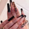 JUSTOTRY 24 pcs Leopard Fake Nails Long with Pearls,Black French Press on Nails Patterns, Ballerina Stick on Nail for Women, Acrylic Coffin Medium False Nails for Nail Art