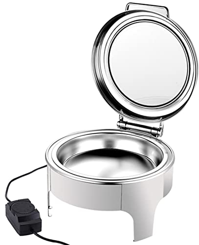 Round Electric Chafing Dish,Food Warmers for Parties Buffets Electric,Chafing Dish Buffet Set with Tempered Glass Lid,Food Warmer Buffet Server,Steady High Stand,Stainless Steel/Ceramics Tray, 6l