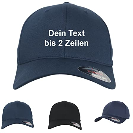 Original Flexfit Organic Cotton Cap mit Wunschtext personalisiert (as3, Alpha, l, Navy)
