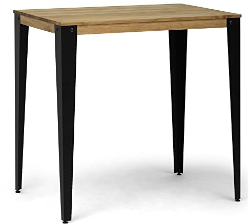 BOX FURNITURE Mesa Lunds Alta 120x60x108cm Fume en Madera Maciza de Pino Acabado Vintage Estilo Industrial