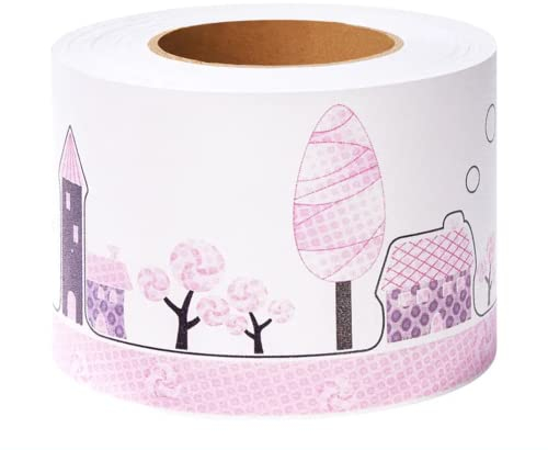 Bordüre selbstklebend Rosa Haus 10 cm x 500 cm zum Aufkleben für Wohnzimmer Küche Badezimmer Tapetenrahmen Abnehmbare Wasserdicht Bodenleiste Verdicken PVC Dekorative Bordüre