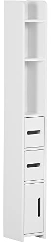kleankin Meuble Colonne de Salle de Bain Armoire Toilette Haute avec étagères et placards - 15 x 17 x 120 cm - Blanc