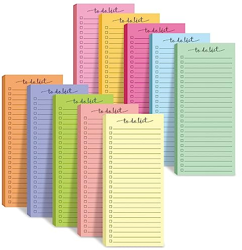 Censen 10 Pack 500 Sheets To Do List Notes Daily Checklist Notepads with 50 Sheets Each Undated Color Memo Pad Block Shopping List Pad Weekly Plan Notepad Organizer Planners(Bright Color,Lined)