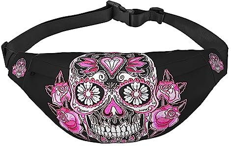 Bauchtaschen für Damen und Herren mit verstellbarem Gürtel, Rose Diamant und Schädel Bauchtasche