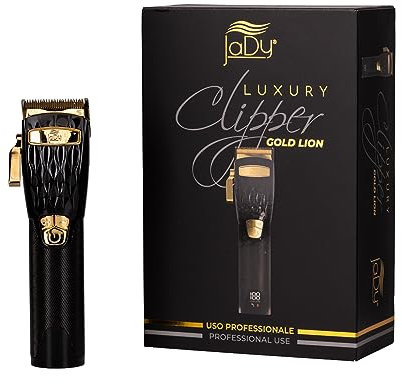 JaDy - Professioneller Haarschneider Gold Lion | Edelstahlklingen | 5 Geschwindigkeiten 5000-7000 U/min | Rasur 0,8-19 mm | 2500 mAh Lithium-Akku, Schwarz Gold, Edelstahl