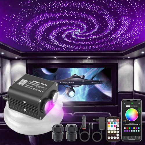 SUNKENET 20W Twinkle Sternenhimmel Auto, 900pcs*0.75mm*3m Sternenhimmel Glasfaser RGBW Bluetooth-APP/Fernbedienung Led Glasfaser Licht für Auto/Decke/Theater