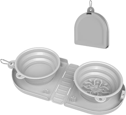 TOKAYIFE Gamelle Chien Pliable Bol Portable pour Chien Gamelle de Voyage Portable avec Mousqueton Bol Pliable Stable pour Nourriture Adapté à l'Intérieur et à l'Extérieur (Deux Bols, Gris)
