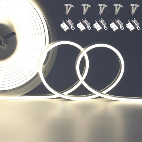 JOYLIT 24V Neon LED Strip 5M Weiß 5000K IP67 Wasserdicht, 4 x 10MM Schlank Seitenansicht Licht Band 840LEDs 12W/M, Dimmbar Lichtband für Schlafzimmer, Wanddekoration (Nur LED Streifen)