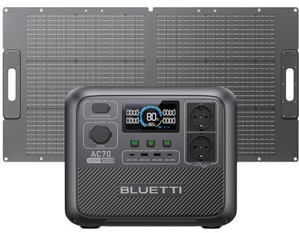 BLUETTI AC70 Générateur Électrique Portable avec 100W Panneau Solaire(Livré Séparément), LiFePO4 de 768Wh Charge Rapide de 45 Min de 0 à 80%, 2 Sorties CA de 1000W (2000W Pic) pour Voyage, Camping