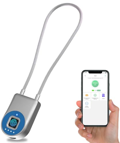 Anweller Fingerabdruck Kabelschloss, Vorhängeschloss mit 22CM Stahlkabel, Vorhängeschloss Fingerabdruck mit APP, Geeignet als Tür, Koffer, Rucksack, Fitnessraum, Fahrrad