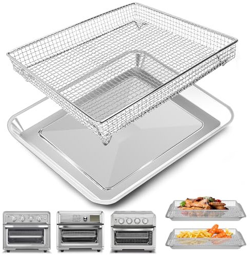 Air Fryer Basket Tray Replacement for Cuisinart TOA-60 TOA-65 TOA-70 Toaster Air Fryer Convection Oven, 12.2 * 11''Mesh Air Fryer Stainless Steel Basket Wire Rack Accessories Parts, Dishwasher Safe