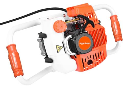 Calager Gas Powered Cordless Earth Auger Digger Machin 63cc 2500W High Efficient Low Voice Switch Control Post Hole Digger Without Drill Bit for Fence, Farmland and Garden Orange
