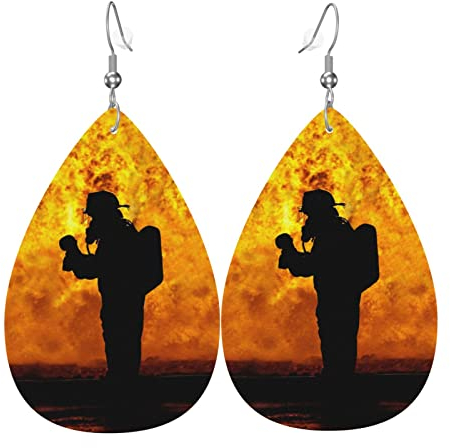 Damen Ohrringe Ohrhänger Leichte Ohrringe Hängend Kunstleder Schmuck Feuerwehrmann, Feuerwehr. Logo-Rettungsmuster