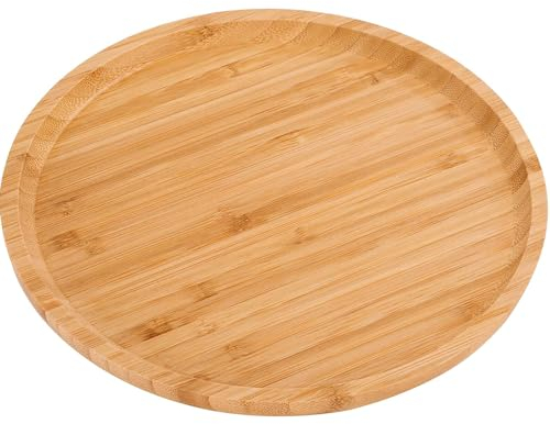 CHEFZOCO Plato redondo de madera, Plato de bambú, Plato de servicio de madera, Plato decorativo de madera, Plato para Pizza, Plato madera para servir, Madera bambú, Grosor 1.5 cm, Diámetro 20 cm