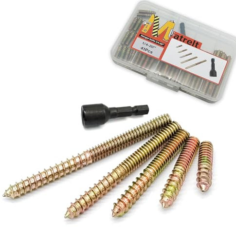 41 Pack 1/4-20 Hanger Bolts 5Sizes 1-3 Inch Include1 pcs Hanger Bolt Driver Double Headed Bolts Wood Dowel Screw Self-Tapping Screw for Furniture Screws Wood Screws Double Threaded Rods
