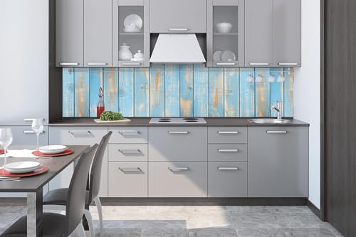 Küchenrückwand Folie Selbstklebend SCHÄBIGEM Holz 260 x 60 cm | Klebefolie - Dekofolie - Spritzschutz für Küche | Made in EU