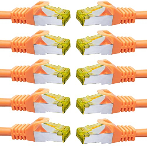 BIGtec LAN Kabel 10 Stück 0,15m Netzwerkkabel CAT7 Ethernet Internet Patchkabel CAT.7 orange Gigabit doppelt geschirmt Netzwerke Router Switch 2 x Stecker RJ45 kompatibel zu CAT.5 CAT.6 CAT.6a CAT.9