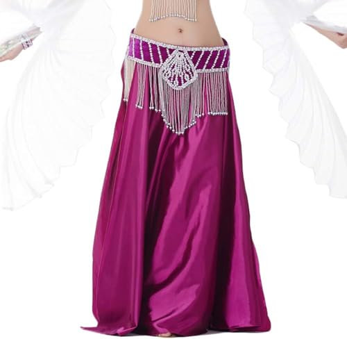 Chukamalilayi Gonna lunga da donna per danza del ventre, in raso, con spacco laterale, Fucsia, Taglia unica