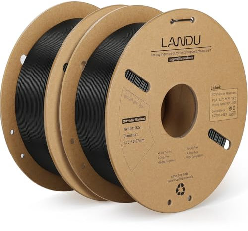 LANDU PLA Filament 1.75mm Schwarz 2KG, 3D Drucker Filament Maßgenauigkeit +/- 0,02 mm, 2kg Pappspule (4.4lbs) Filament-3D-Druckmaterialien Passt für die meisten FDM 3D-Drucker