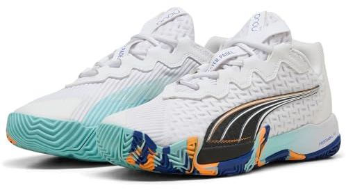 PUMA Unisex Nova Elite Tennisschuh, Puma Weiß/PUMA/Schwarz Lebendiges Blau Heat Fire, 45 EU