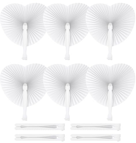 PATIKIL Heart Shape Paper Hand Fans, 20 Pack Bulk Folding Fan Handheld with Plastic Fan Handles for Wedding Party Decoration Birthday Guest Favors DIY Supplies, White