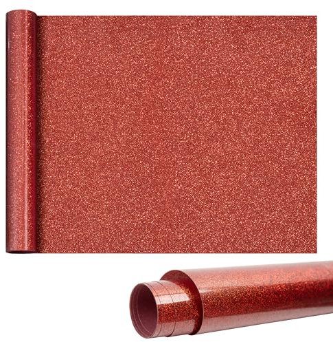 Jesustree Vinilo Textil Purpurina 30 * 100cm Rollo de Vinilo Transferencia de Calor, HTV para Ropa, Sombreros, Telas (Rojo)
