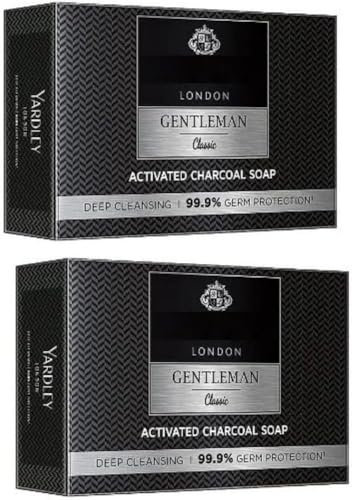 2 x 100g Yard-lay Gentleman Classic Activated Charcoal Soap| Germ Protection and Deep Cleansing| Daily Bathing Bar Soap For Men| Masculine Fragrance