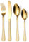 Cutlery Set, 24 PCS Stainless Steel Golden Flatware Set Service for 6, Mirror Polished Tableware with Knives Forks Spoons Teaspoons with Snake Skin, Dishwasher Safe/Easy Clean