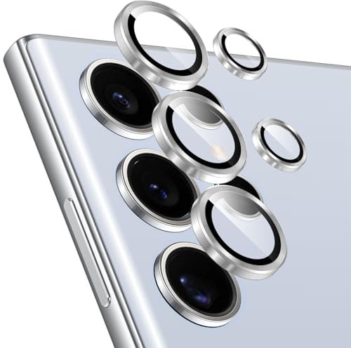 Rainway Camera Lens Protector for Samsung Galaxy S24 Ultra, Shatterproof Ultra HD Individual Lens Protectors, 9H Ultra-tough Tempered Glass with Aluminum Rim, Ultra-thin, Silver