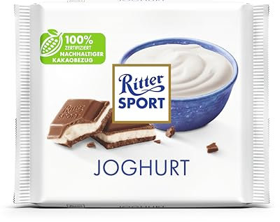 RITTER SPORT Joghurt (12 x 100 g), Vollmilch-Schokolade mit Joghurt gefüllt, erfrischende Magermilch-Joghurt-Creme, Tafelschokolade im Knickpack