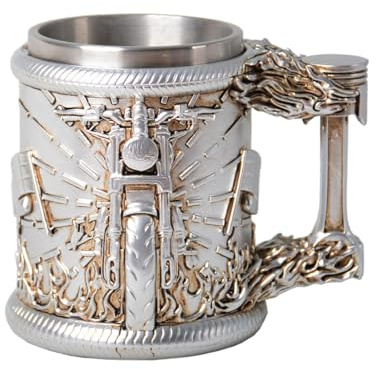 HAUCOZE Bierkrug Bierseidel aus Edelstahl Vater Geburtstag Geschenk 450ml | Motorrad Wikinger Oktoberfest Bierbecher Tassen, Bar Festival Dekor für Männer Ehemann