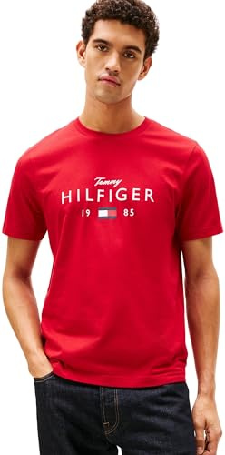Tommy Hilfiger Herren T-Shirt Kurzarm Brand Love mit großem Logo, Rot (Medium Red), XXL