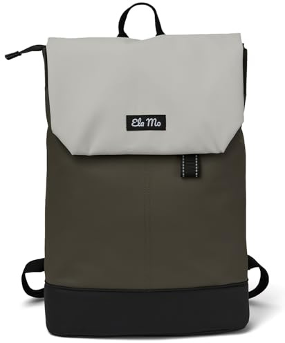 Ela Mo Rucksack Damen - Daypack schön u. durchdacht - Laptop Rucksäcke für Frauen - Anti Diebstahl Tasche für Schule, Uni, Business (Coated Olive)